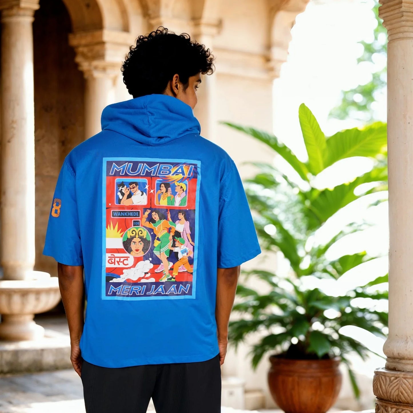 Mumbai Indians - Blue Printed Cotton T-shirt