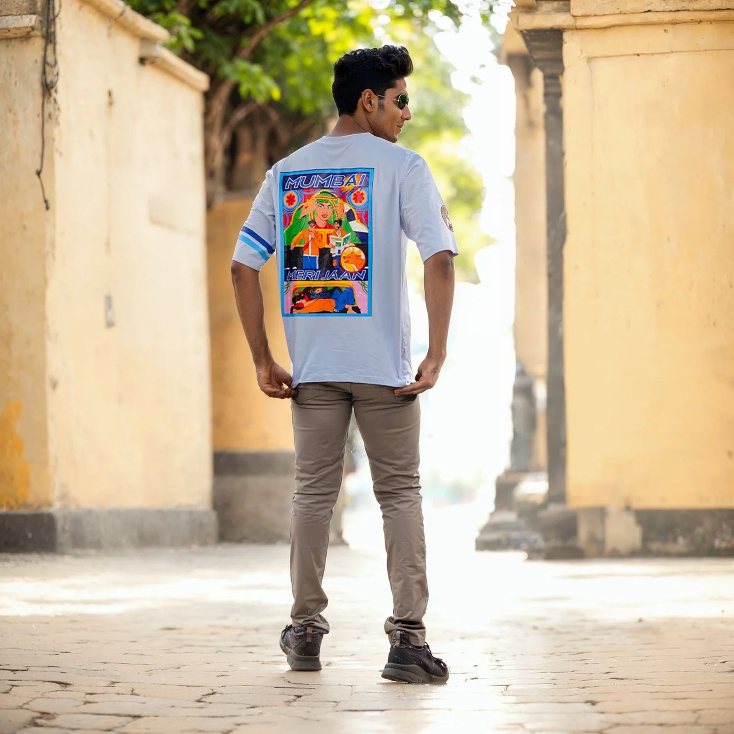 Mumbai Indians - Light Blue Printed Cotton T-shirt