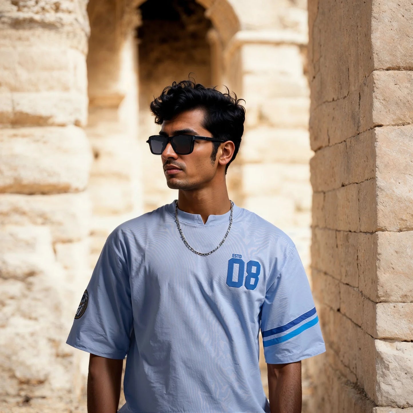 Mumbai Indians - Light Blue Printed Cotton T-shirt