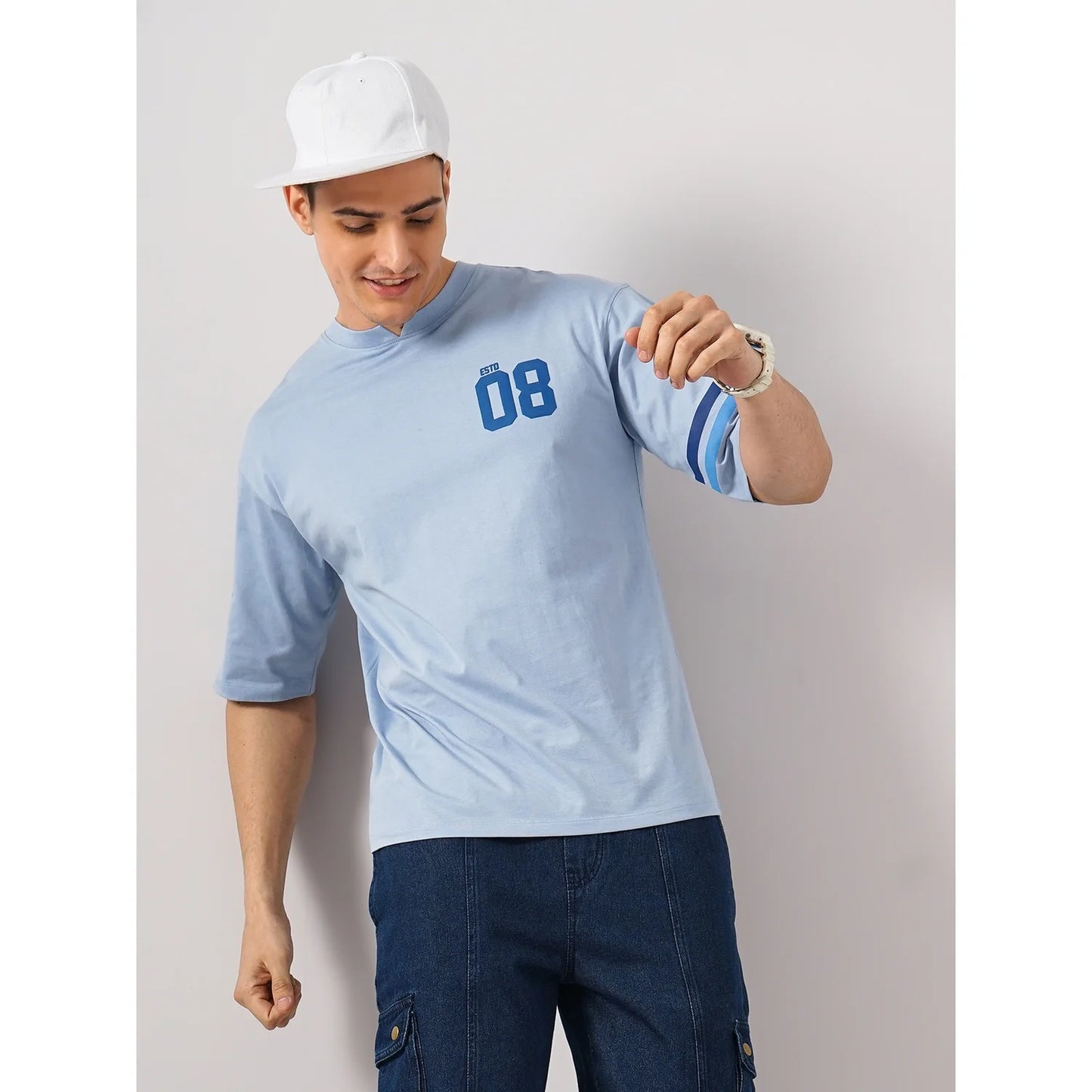 Mumbai Indians - Light Blue Printed Cotton T-shirt