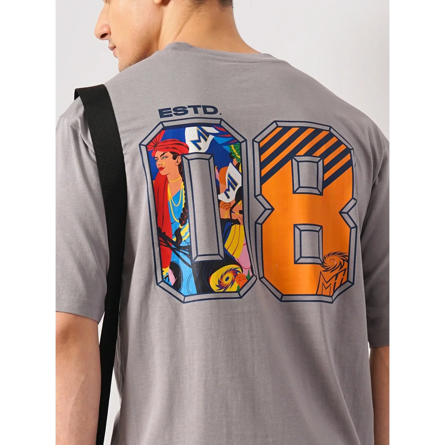 Mumbai Indians - Grey Printed Cotton T-shirt