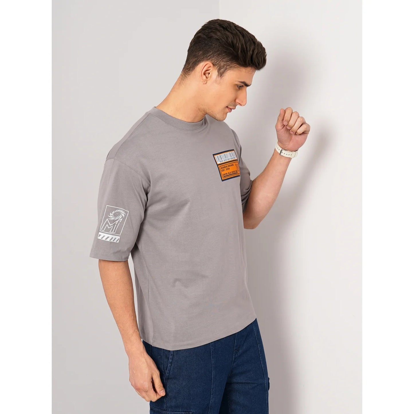 Mumbai Indians - Grey Printed Cotton T-shirt