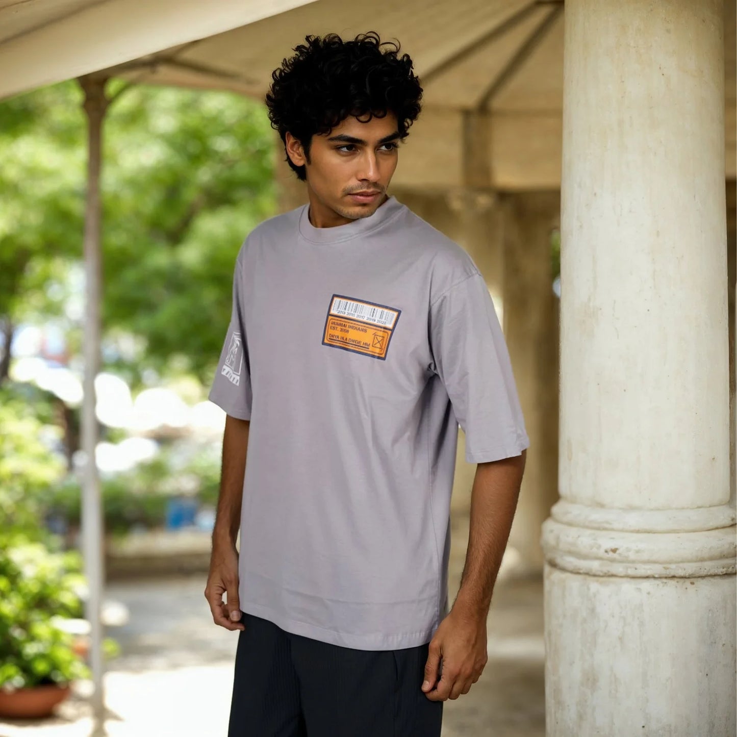 Mumbai Indians - Grey Printed Cotton T-shirt