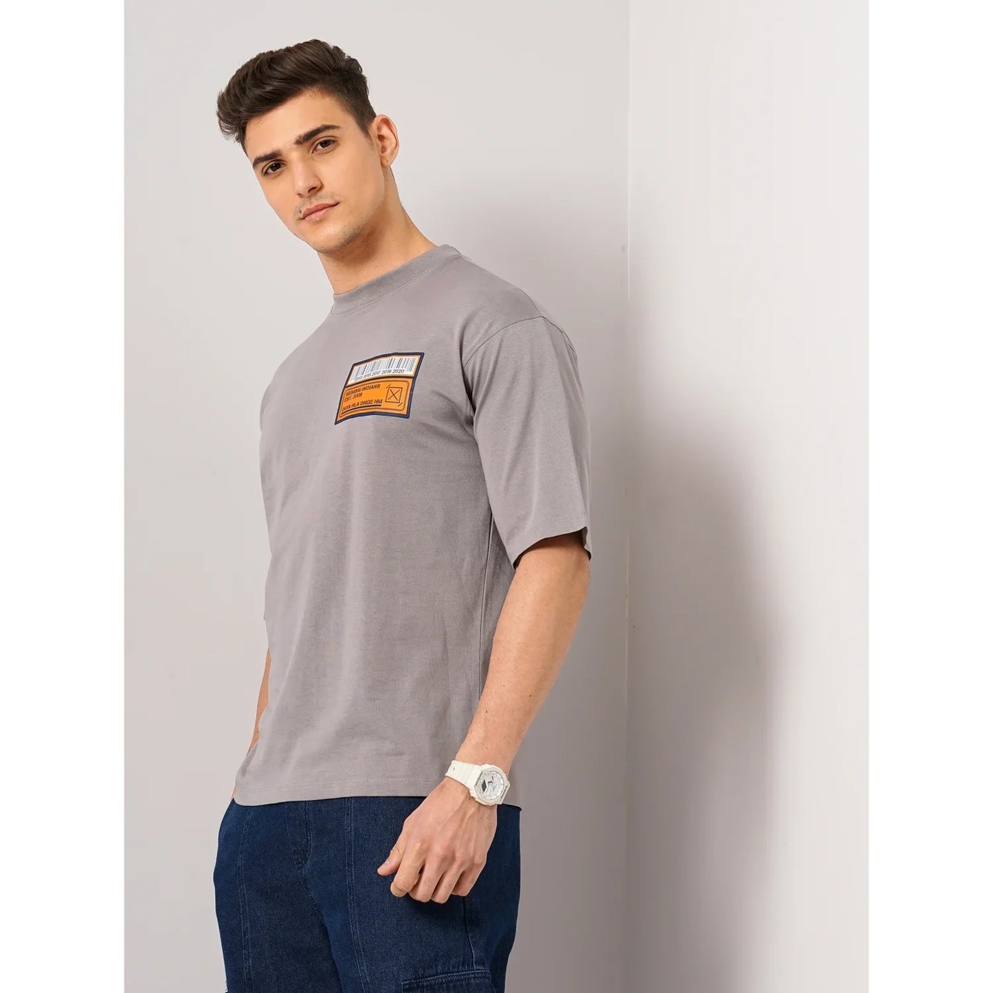 Mumbai Indians Grey Printed 100% Cotton T-Shirt