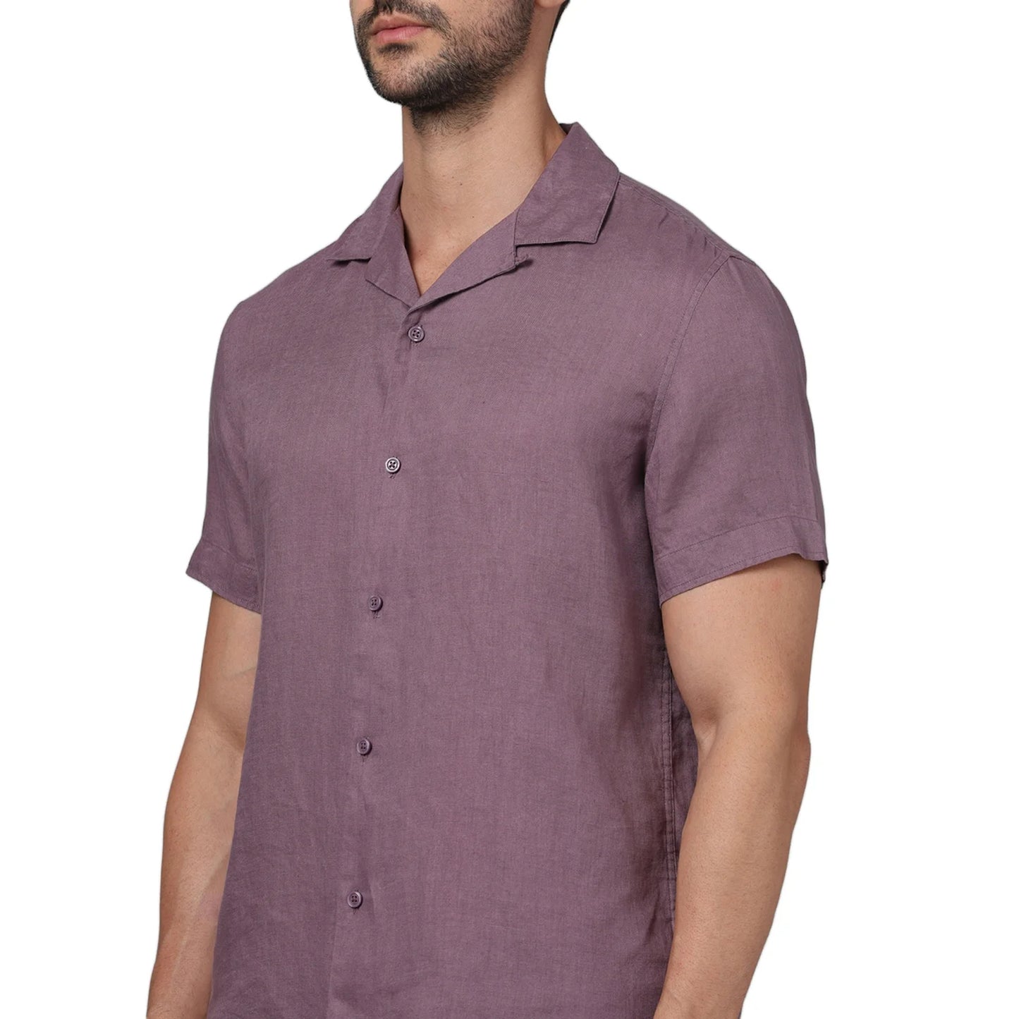 Purple Solid Linen Shirt