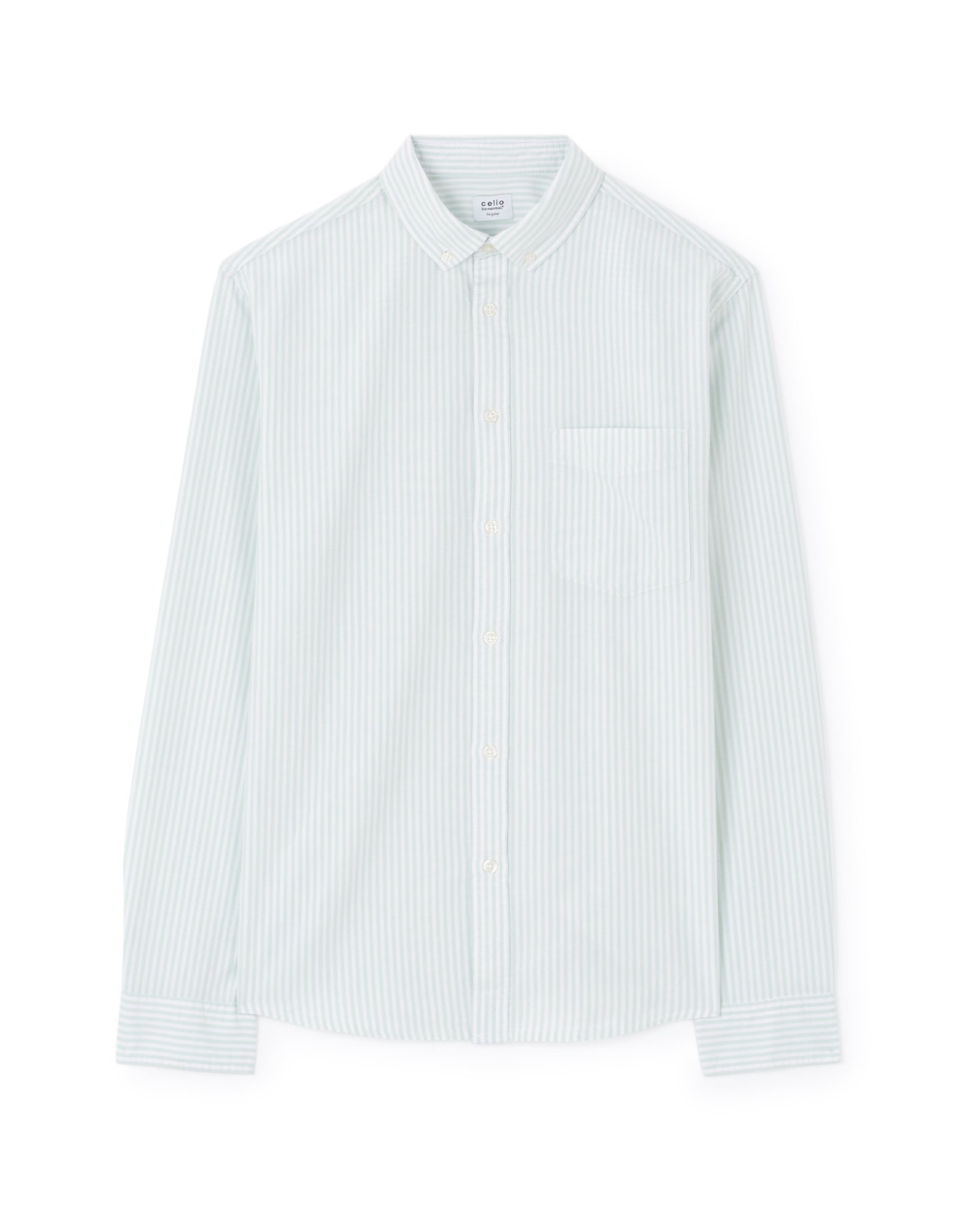 Celio* Regular Fit Striped Cotton Men Green Shirt