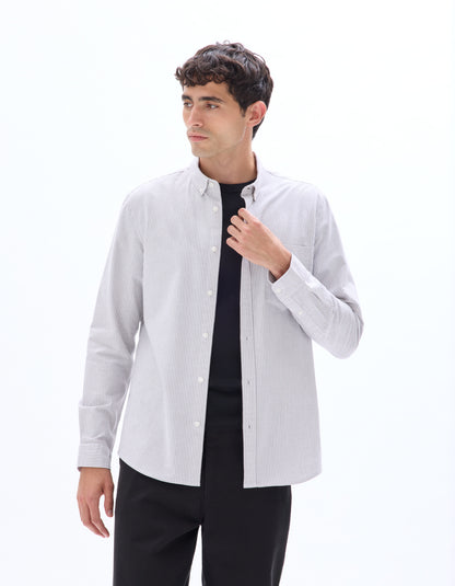 Celio* Purple Cotton Regular Fit Men Striped Shirts