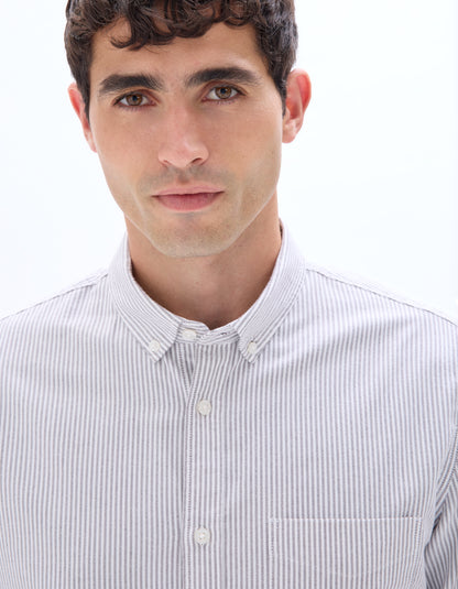 Celio* Purple Cotton Regular Fit Men Striped Shirts