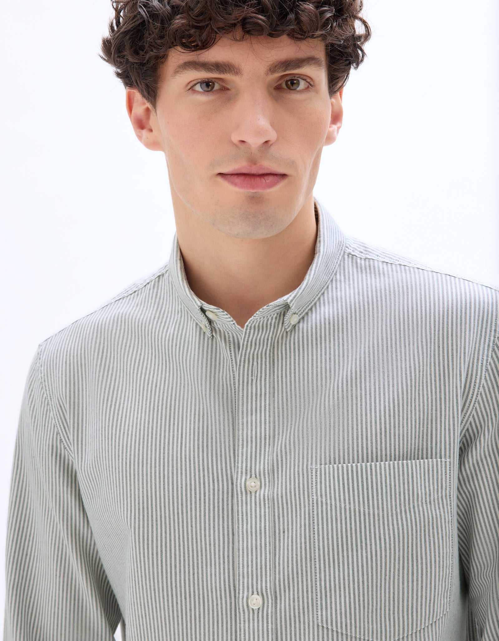 Celio* Men Green Striped Regular Fit Cotton Shirts
