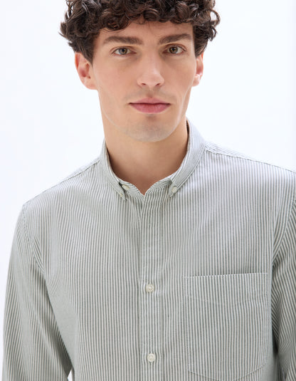 Celio* Men Green Striped Regular Fit Cotton Shirts