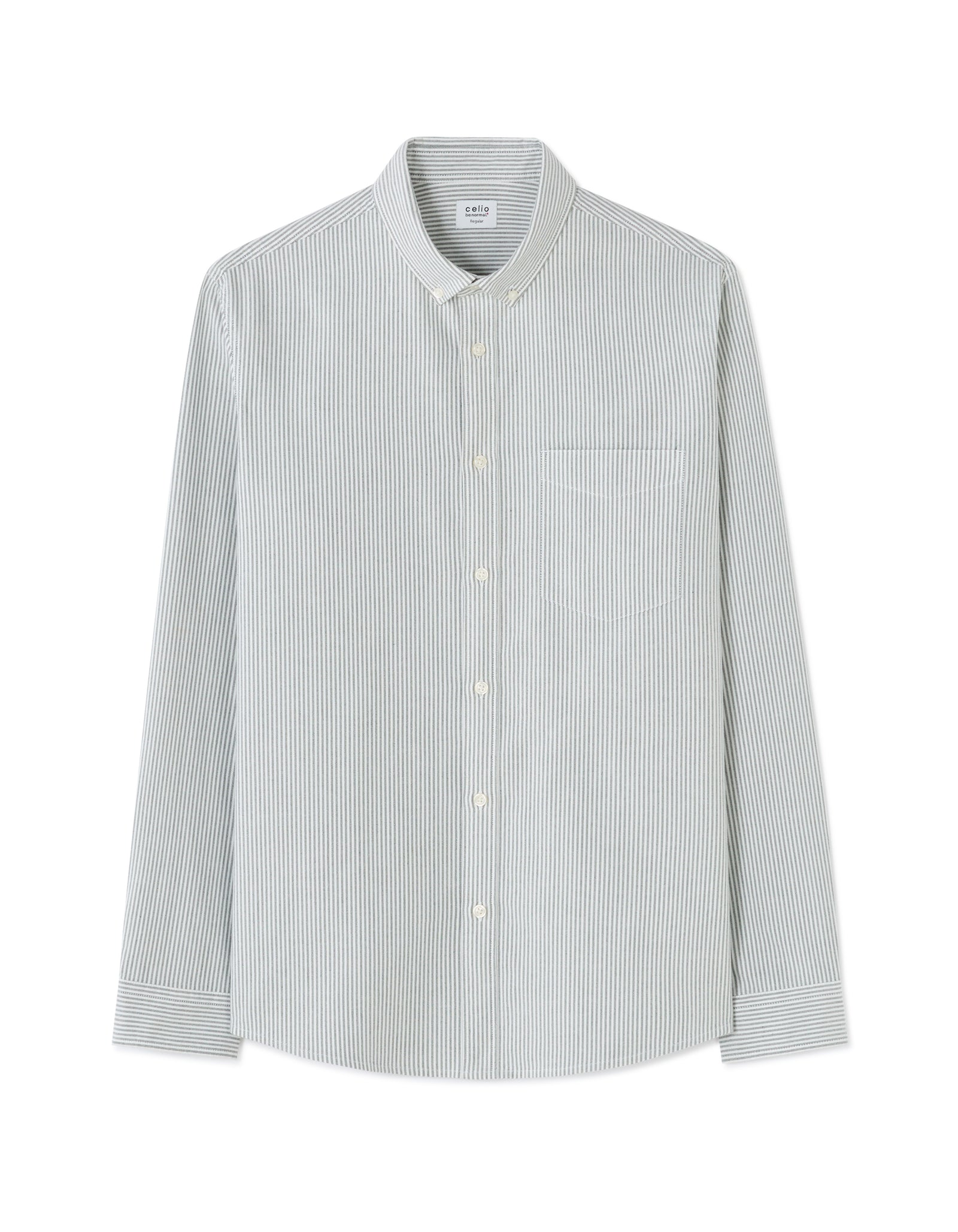 Celio* Men Green Striped Regular Fit Cotton Shirts