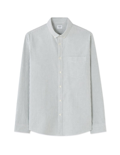 Celio* Men Green Striped Regular Fit Cotton Shirts