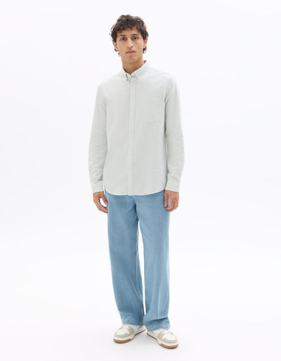 Celio Vertical Stripes Regular Fit Cotton Green Shirts