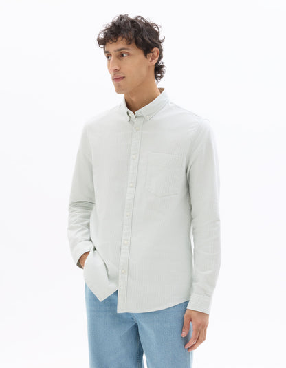 Celio Vertical Stripes Regular Fit Cotton Green Shirts