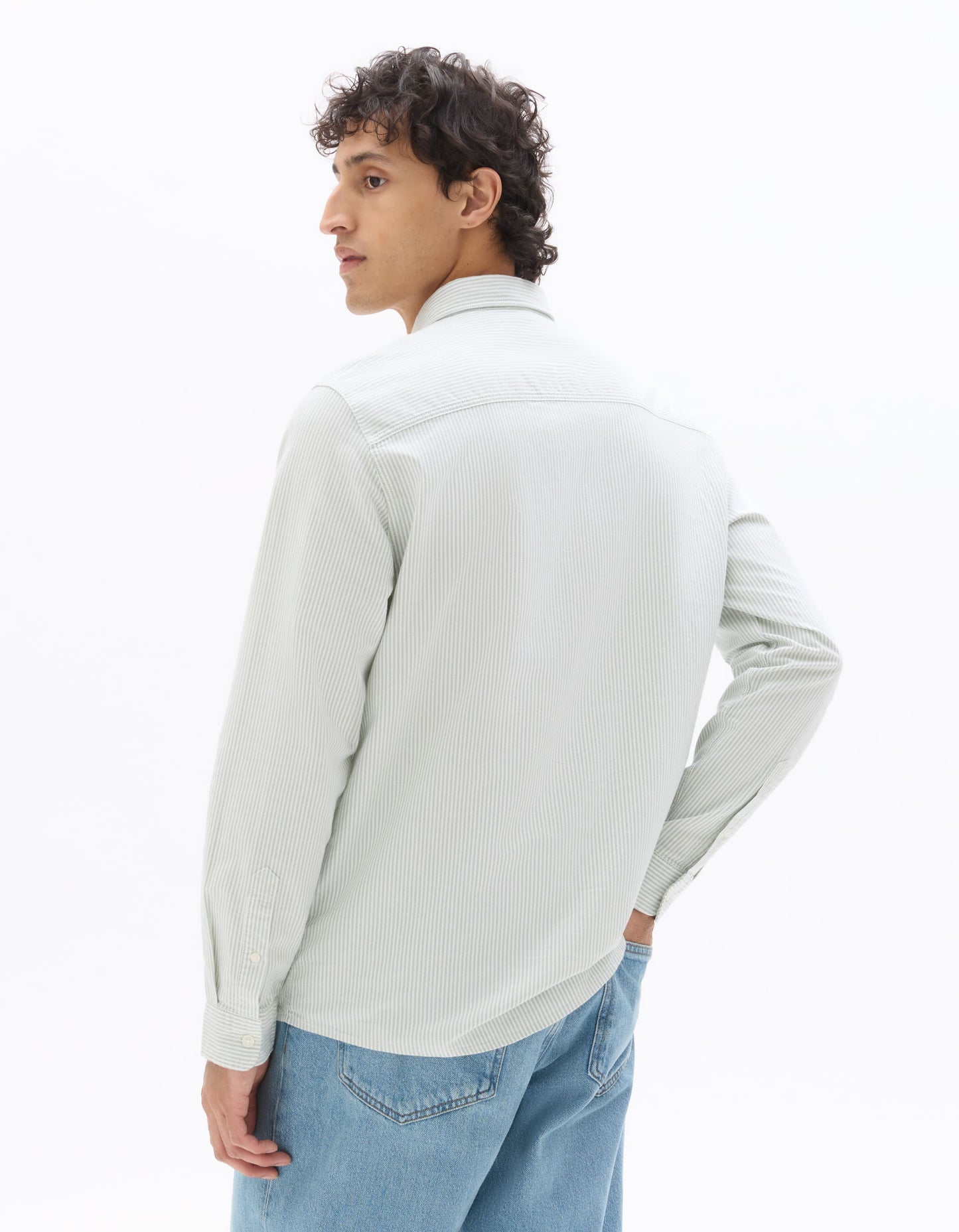 Celio Vertical Stripes Regular Fit Cotton Green Shirts