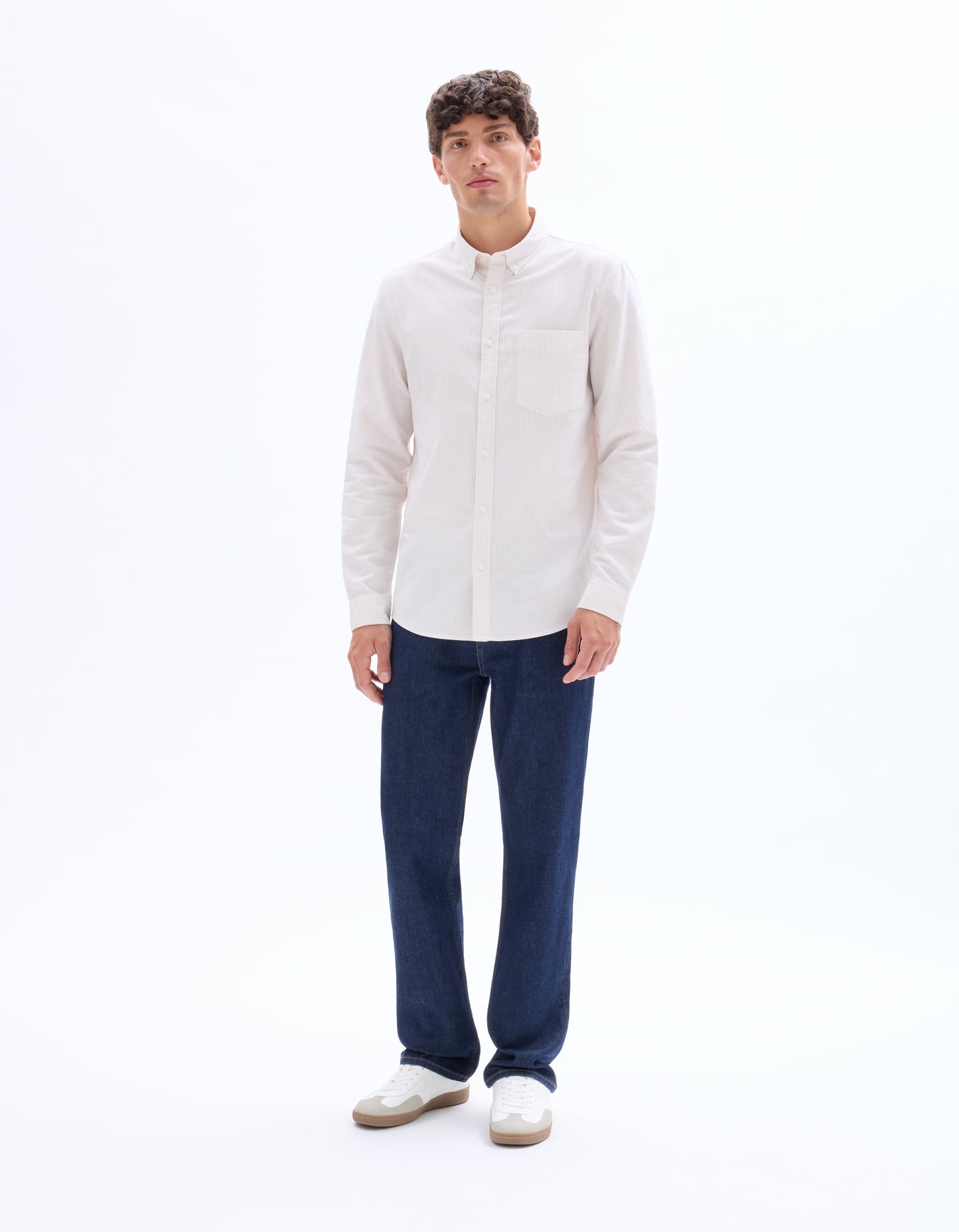 Celio* Men Regular Fit Beige Cotton Striped Shirt