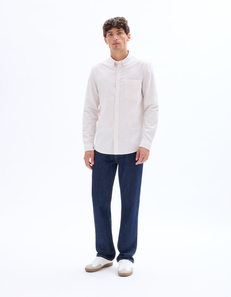 Celio* Men Regular Fit Beige Cotton Striped Shirt