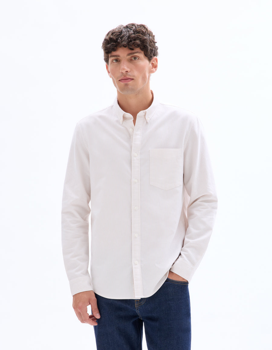 Celio* Men Regular Fit Beige Cotton Striped Shirt