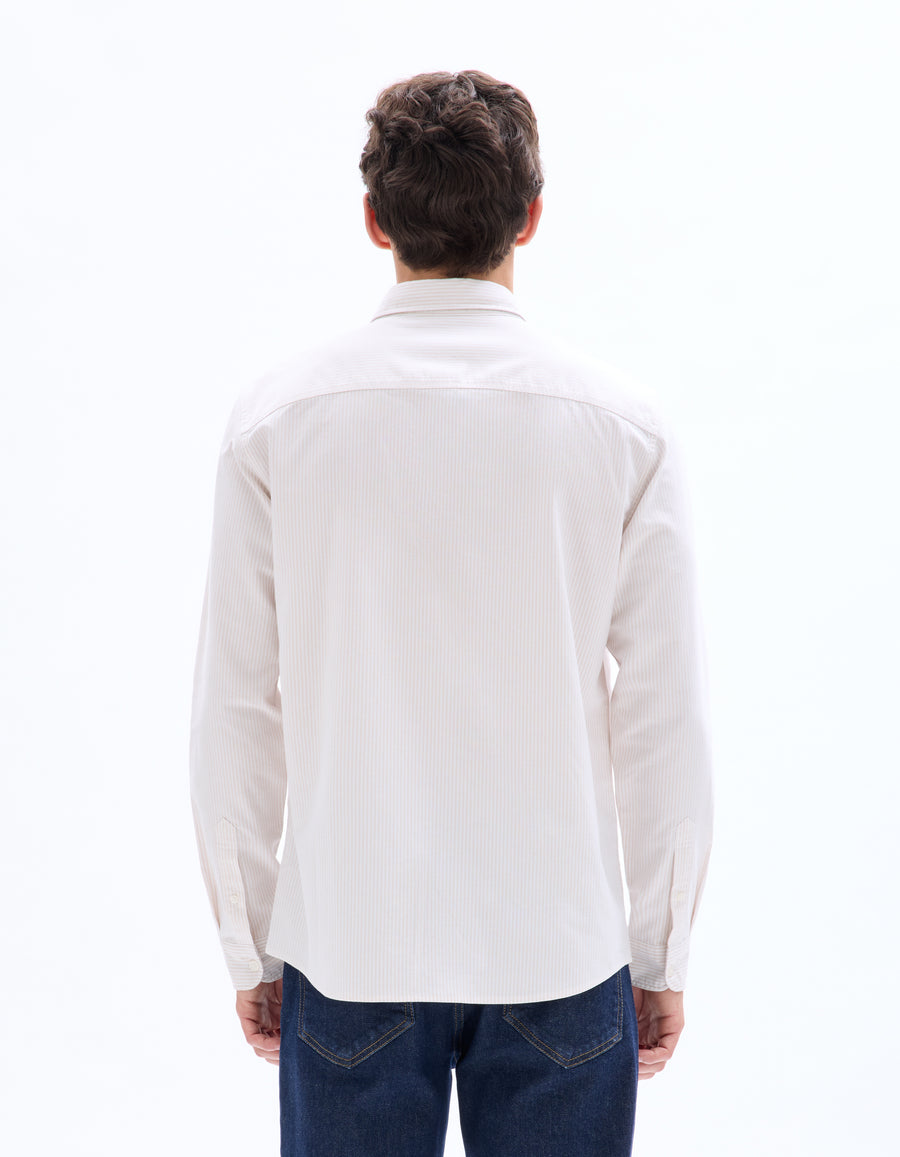Celio* Men Regular Fit Beige Cotton Striped Shirt