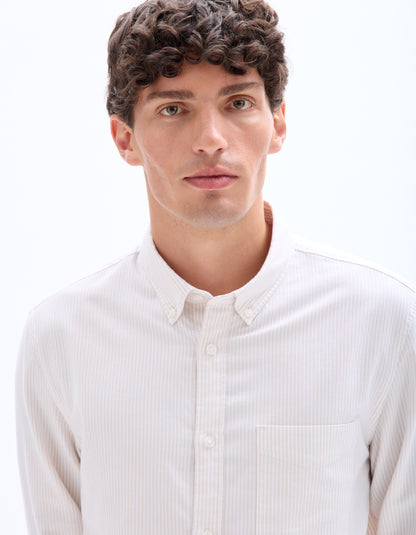 Celio* Men Regular Fit Beige Cotton Striped Shirt