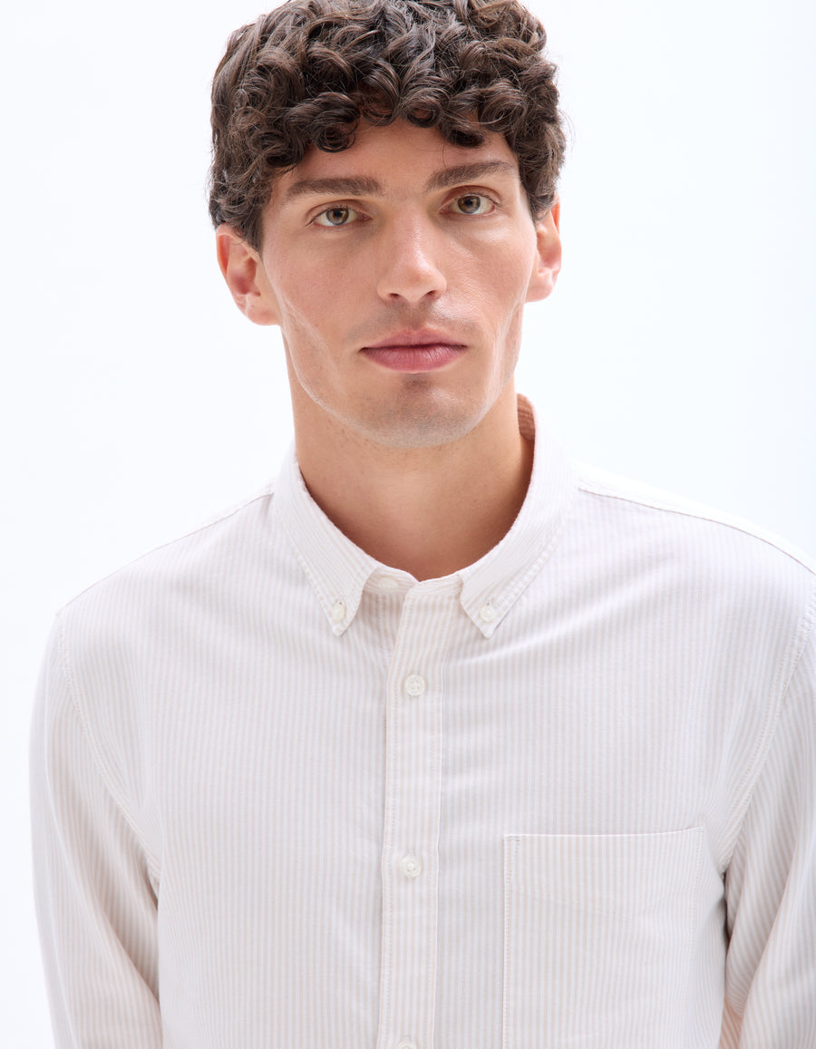 Celio* Men Regular Fit Beige Cotton Striped Shirt