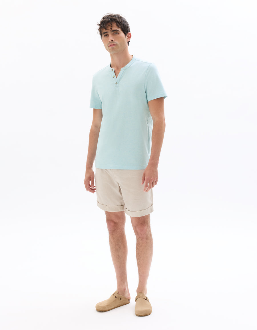 Celio Melange Regular Fit Cotton-Blend Blue T-Shirt