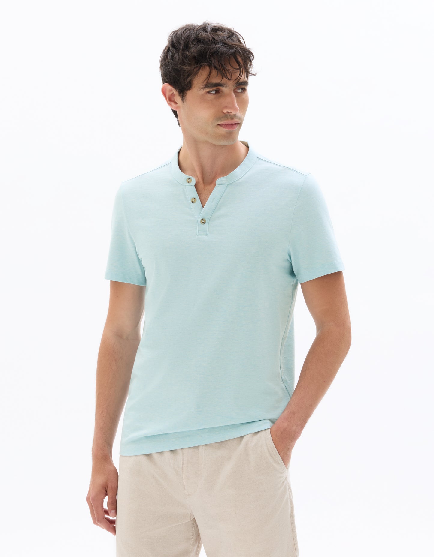 Celio Melange Regular Fit Cotton-Blend Blue T-Shirt