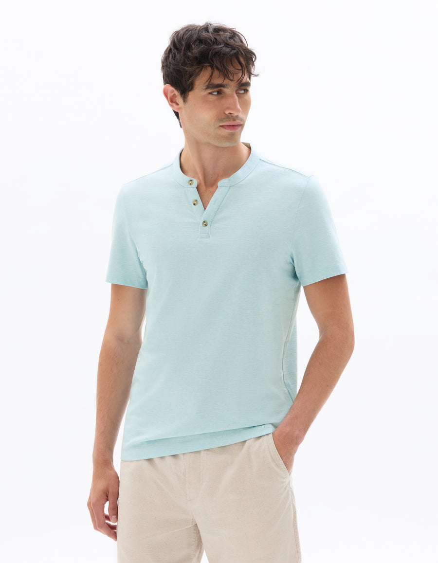 Celio Melange Regular Fit Cotton-Blend Blue T-Shirt
