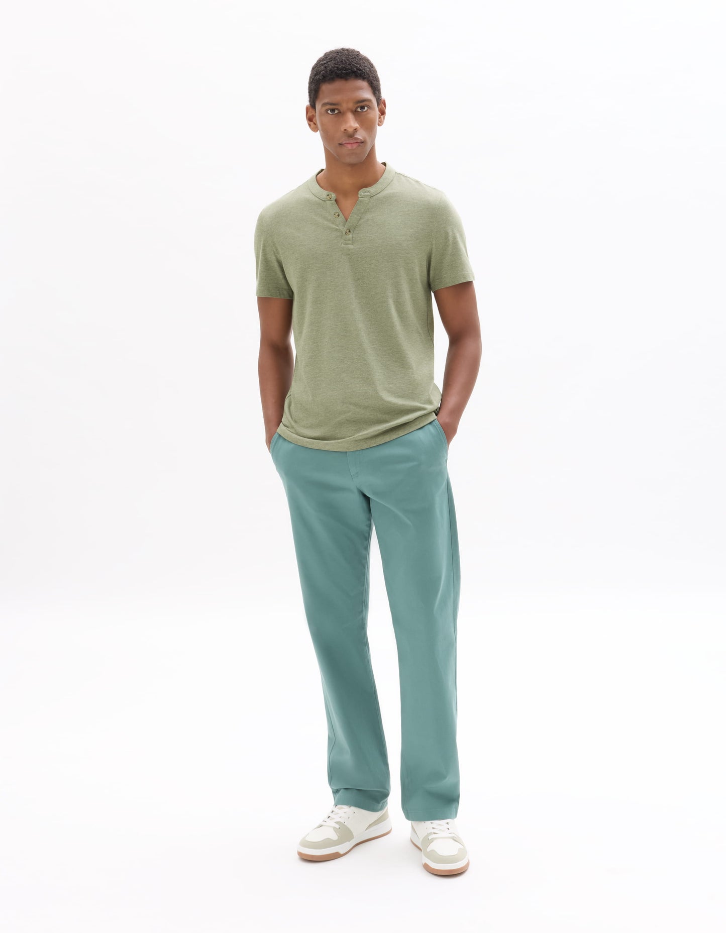 Celio Melange Straight Fit Cotton Blend Khaki Tshirts