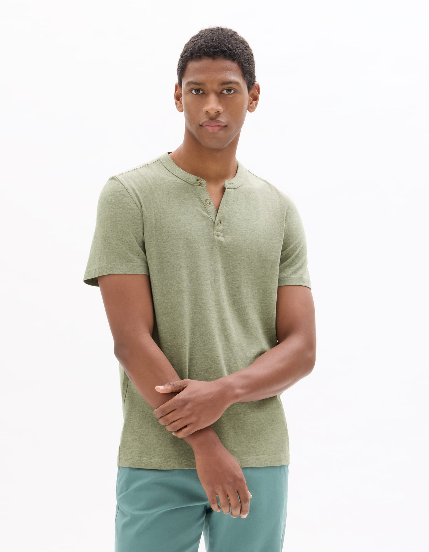 Celio Melange Straight Fit Cotton Blend Khaki Tshirts