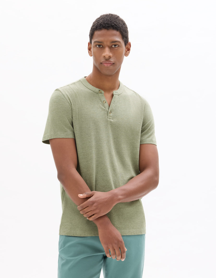 Celio Melange Straight Fit Cotton Blend Khaki Tshirts