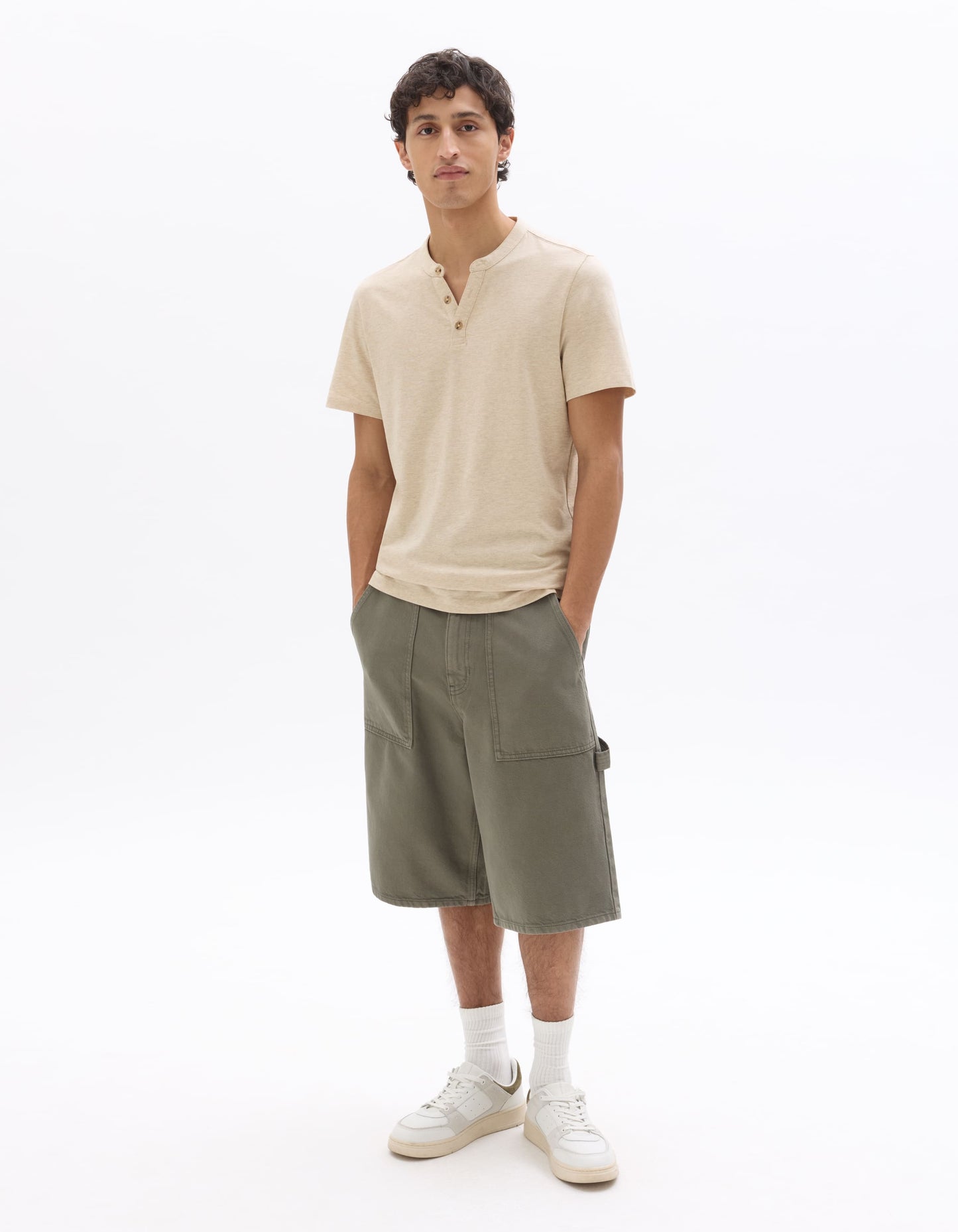 Celio Melange Straight Fit Cotton Blend Beige Tshirts