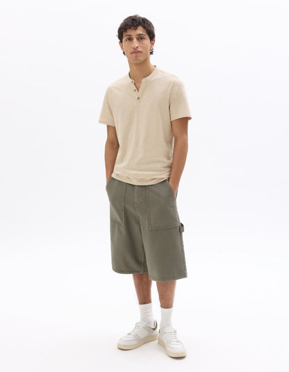 Celio Melange Straight Fit Cotton Blend Beige Tshirts