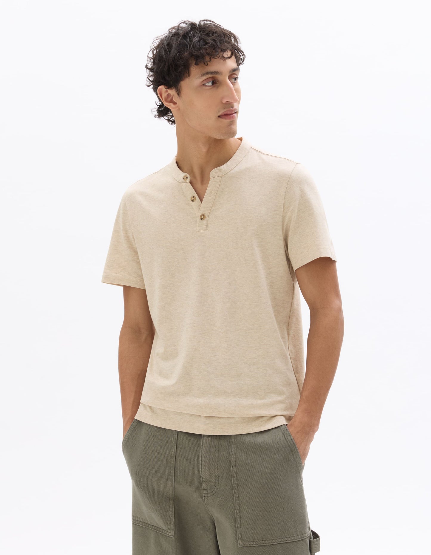 Celio Melange Straight Fit Cotton Blend Beige Tshirts