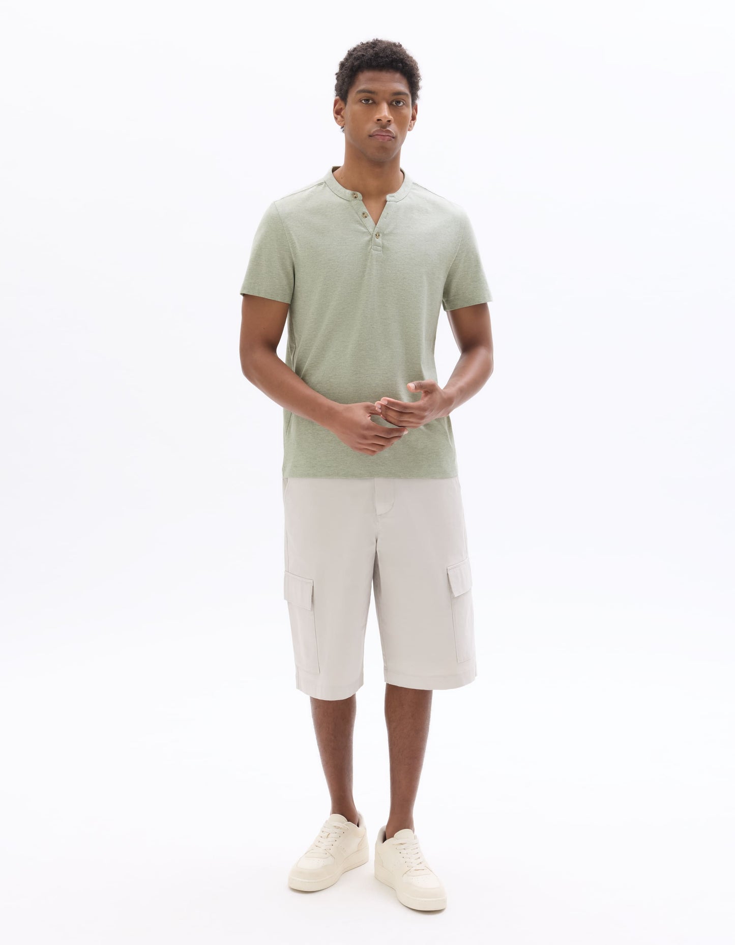 Celio Melange Straight Fit Cotton Blend Green Tshirts