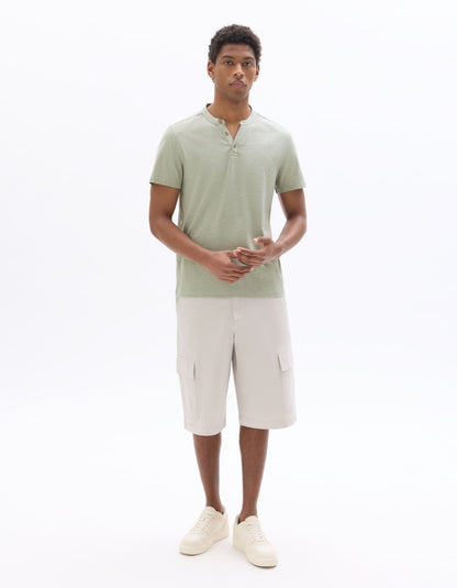 Celio Melange Straight Fit Cotton Blend Green Tshirts