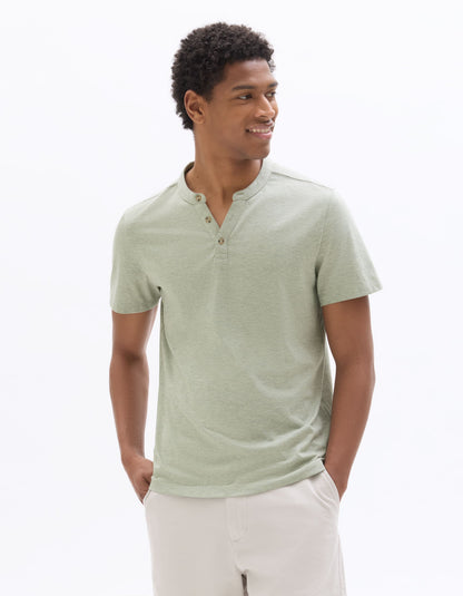 Celio Melange Straight Fit Cotton Blend Green Tshirts