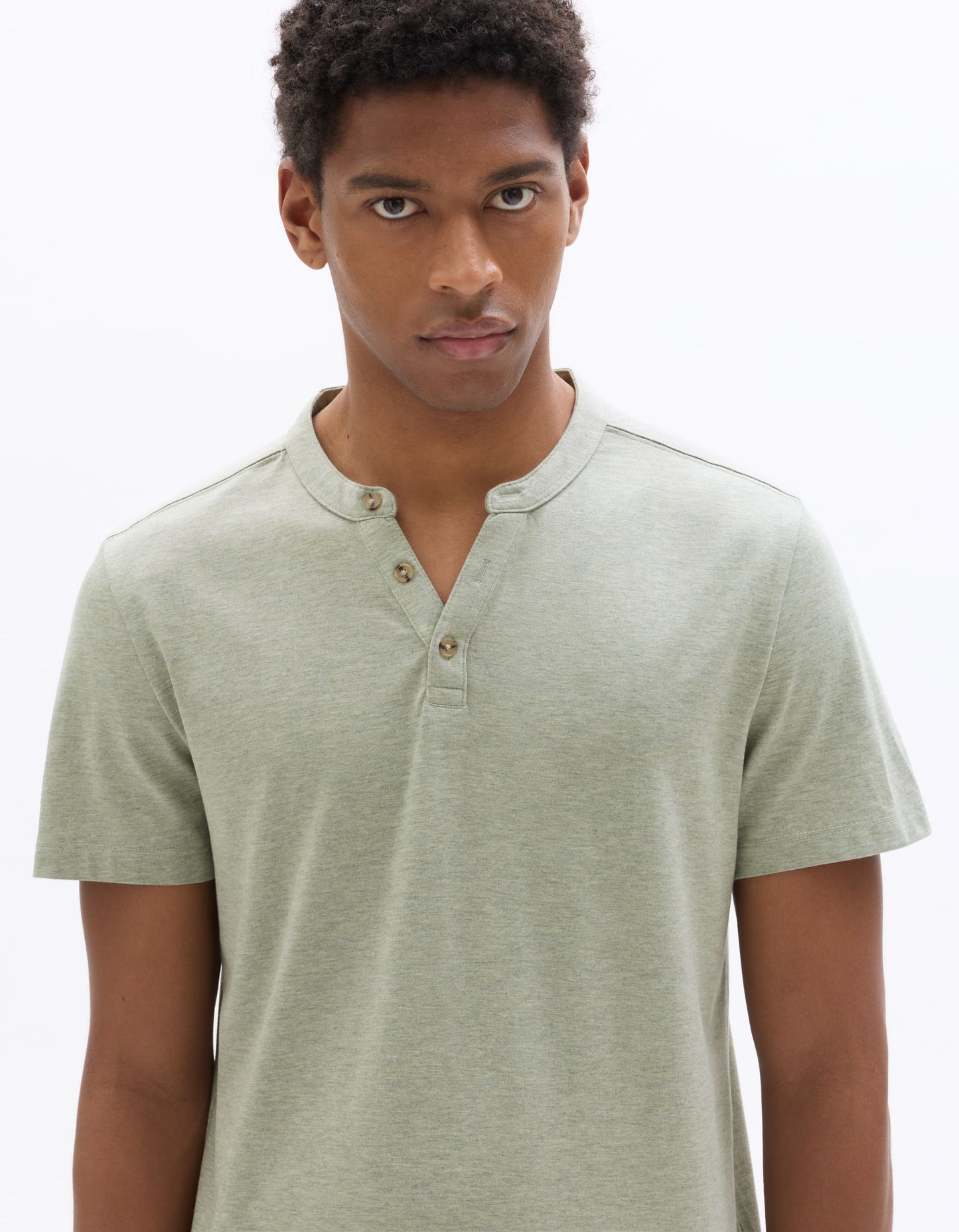 Celio Melange Straight Fit Cotton Blend Green Tshirts