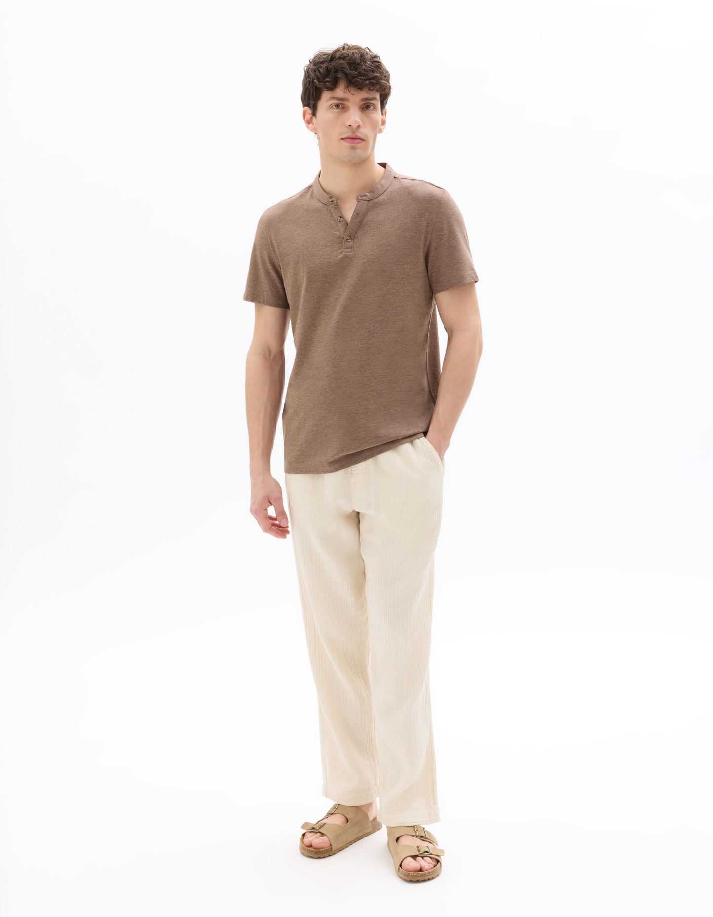 Celio Melange Straight Fit Cotton Blend Brown Tshirts