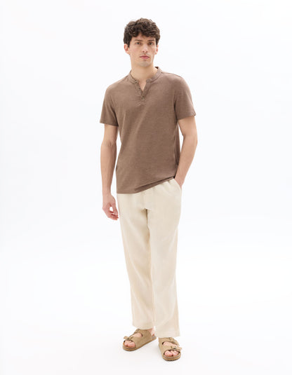 Celio Melange Straight Fit Cotton Blend Brown Tshirts