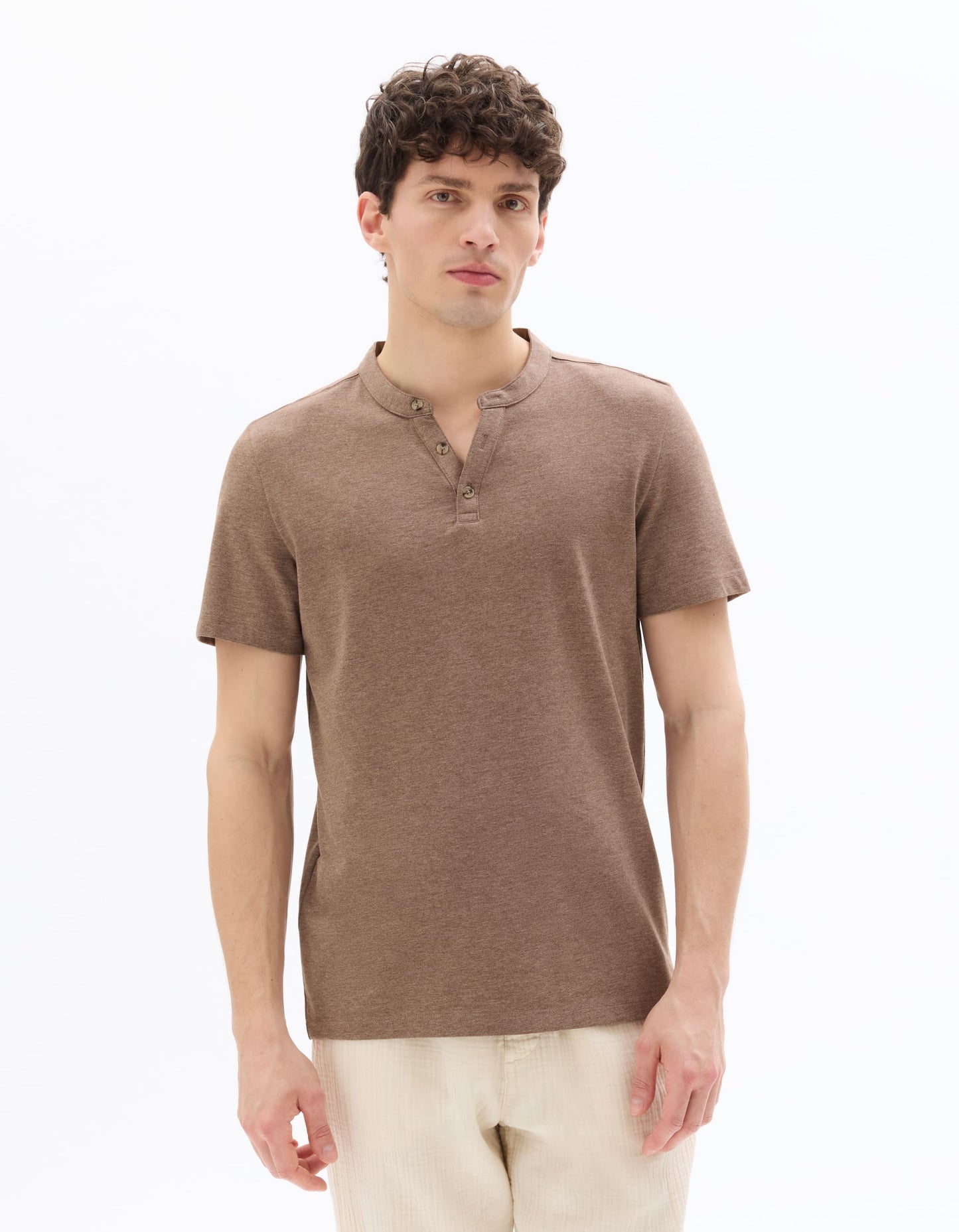 Celio Melange Straight Fit Cotton Blend Brown Tshirts