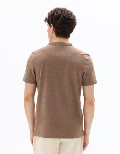 Celio Melange Straight Fit Cotton Blend Brown Tshirts