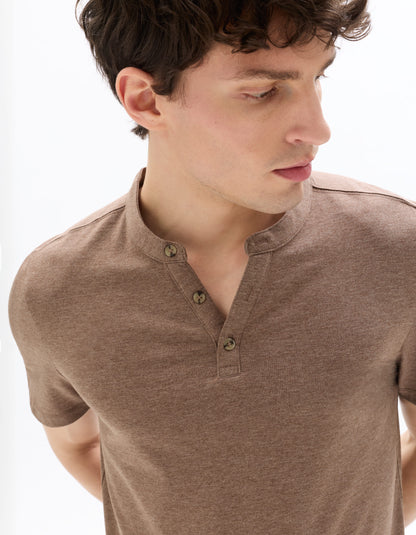 Celio Melange Straight Fit Cotton Blend Brown Tshirts