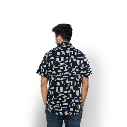 Navy Blue Printed Cotton Shirt