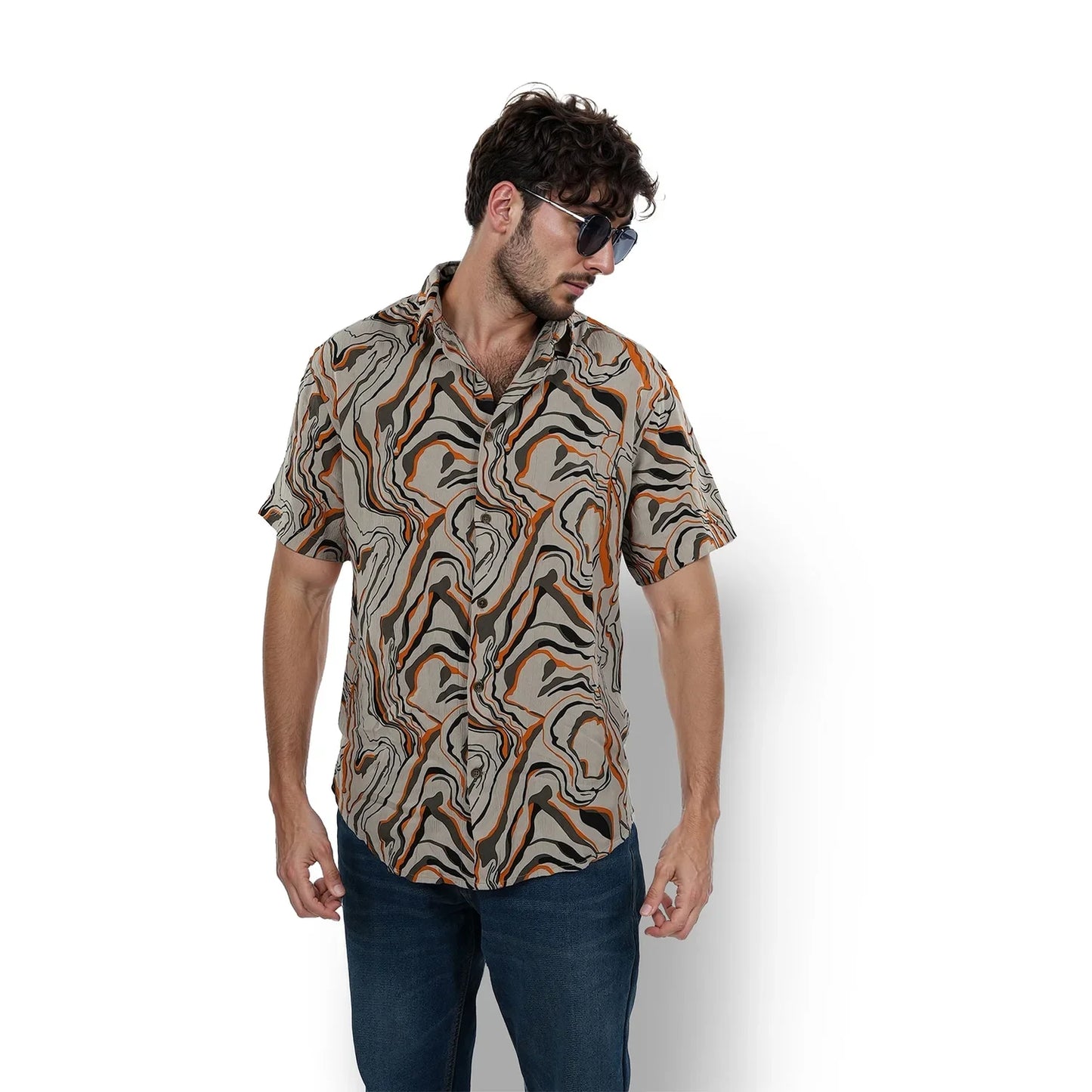 Taupe Printed Viscose Shirt