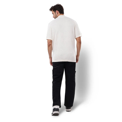 Off White Solid Cotton Polo