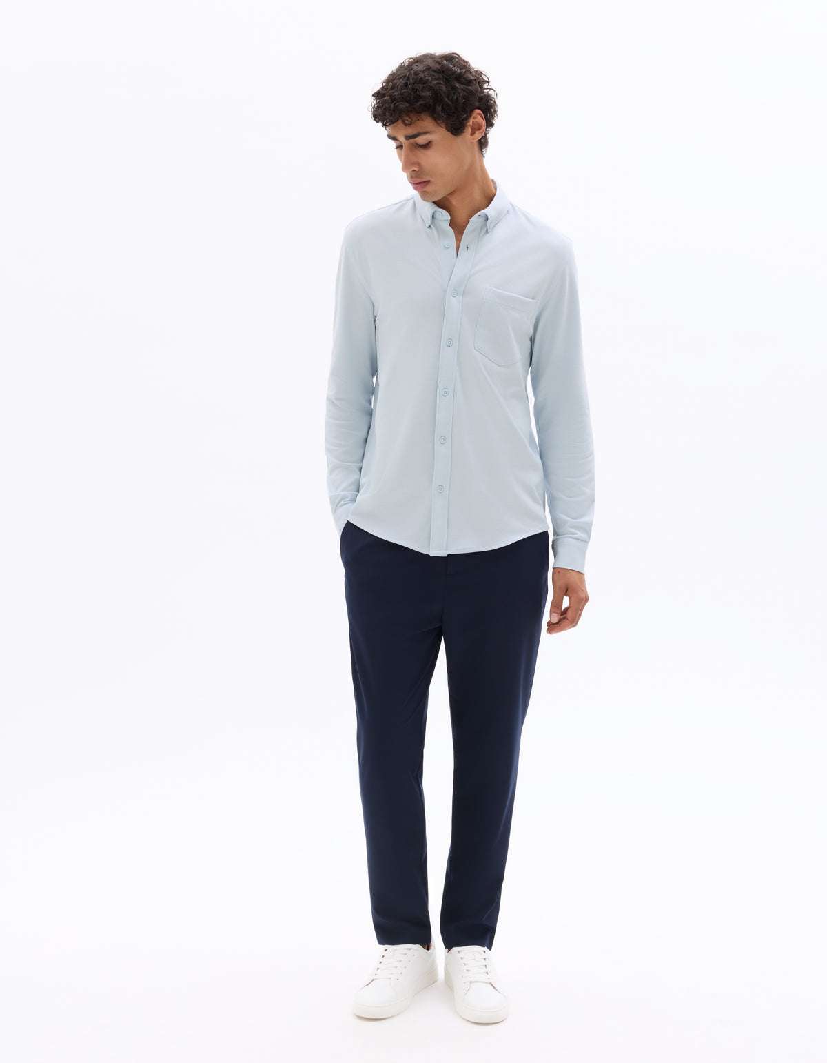 Slim Fit Poly Viscose Trousers - Navy Blue
