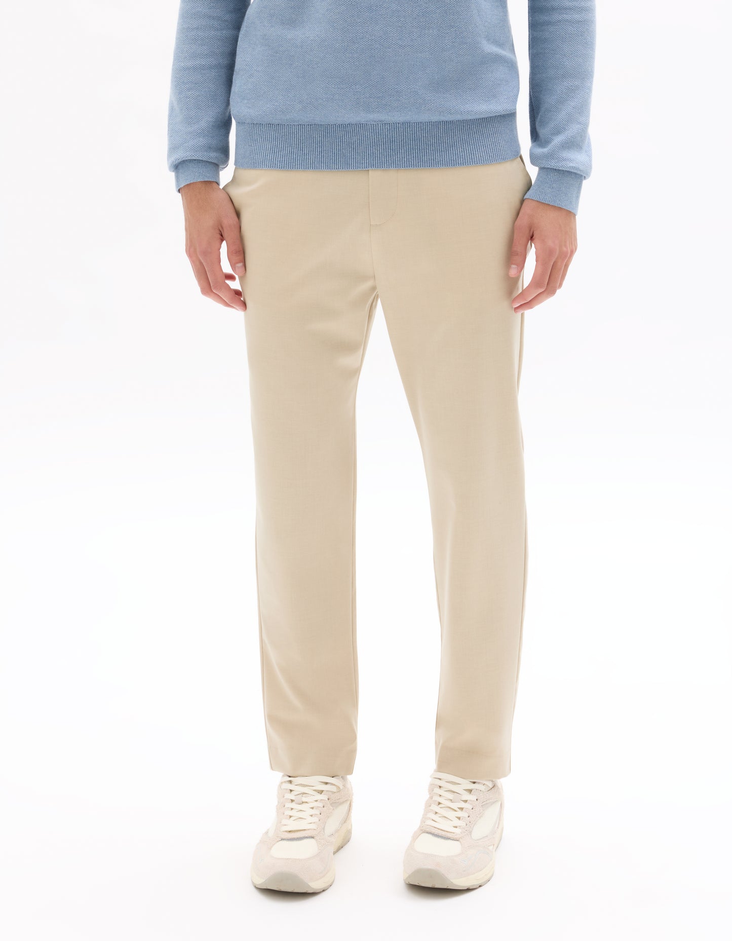 Celio* Men Beige Solid Regular Fit Polyester Trousers