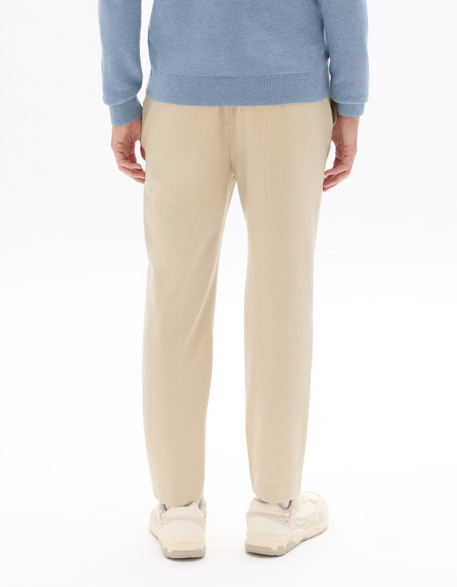 Slim Fit Poly Viscose Trousers - Light Beige