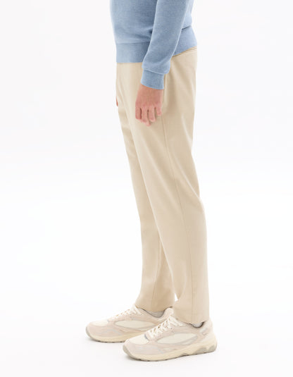 Celio* Men Beige Solid Regular Fit Polyester Trousers